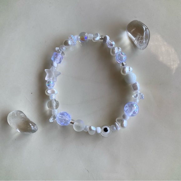 Crystal Vision Clear Beaded Bracelet Evil Eye Star Pearly Mixed Beads - Picture 1 of 3